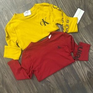 2 Calvin Klein Kids Yellow and Red Long Sleeve Shirts NWT Sz 4